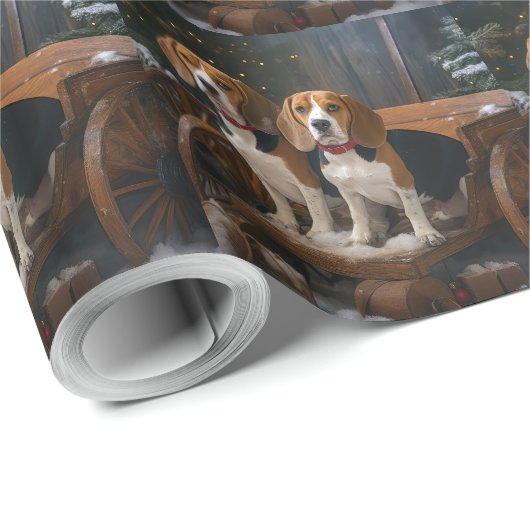Beagle Snowy Sleigh Weihnachtsdekor Geschenkpapier (Rolleneckpunkt)
