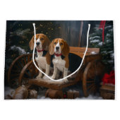 Beagle Snowy Sleigh Weihnachtsdekor Große Geschenktüte (Vorderseite)