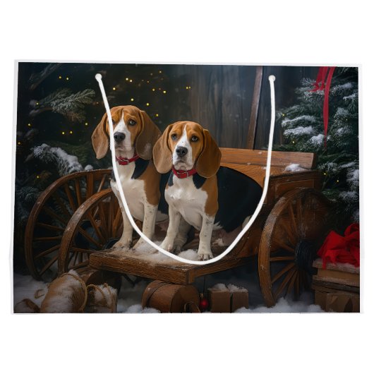 Beagle Snowy Sleigh Weihnachtsdekor Große Geschenktüte (Rückseite)
