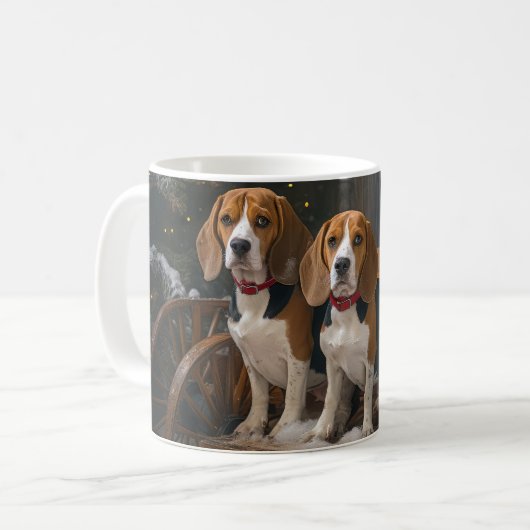 Beagle Snowy Sleigh Weihnachtsdekor Kaffeetasse (Vorderseite Links)