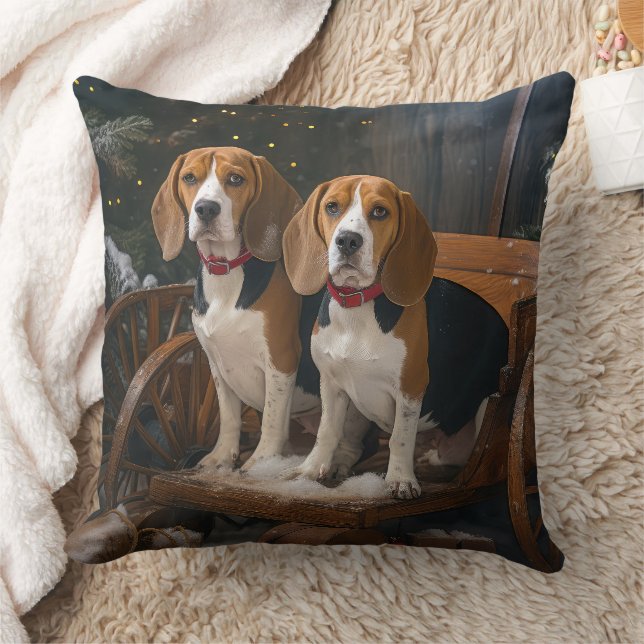 Beagle Snowy Sleigh Weihnachtsdekor Kissen (Decke)