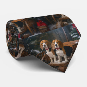 Beagle Snowy Sleigh Weihnachtsdekor Krawatte