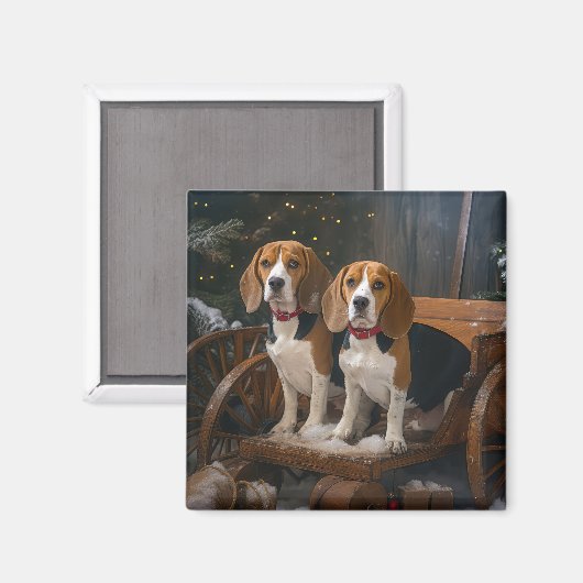 Beagle Snowy Sleigh Weihnachtsdekor Magnet (Vorderseite/Rückseite)