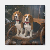Beagle Snowy Sleigh Weihnachtsdekor Magnet (Vorne)