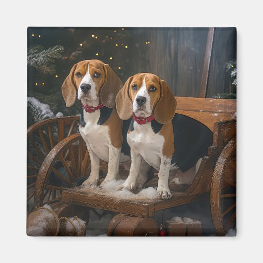 Beagle Snowy Sleigh Weihnachtsdekor Magnet (Vorne)