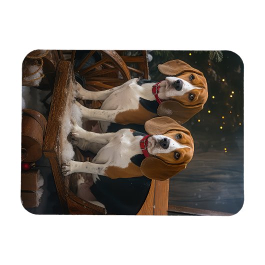 Beagle Snowy Sleigh Weihnachtsdekor Magnet (Horizontal)