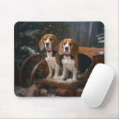 Beagle Snowy Sleigh Weihnachtsdekor Mousepad (Mit Mouse)