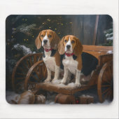 Beagle Snowy Sleigh Weihnachtsdekor Mousepad (Vorne)