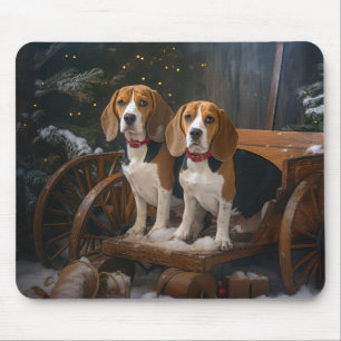 Beagle Snowy Sleigh Weihnachtsdekor Mousepad