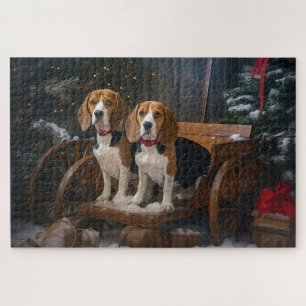Beagle Snowy Sleigh Weihnachtsdekor Puzzle