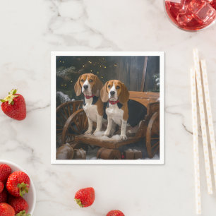Beagle Snowy Sleigh Weihnachtsdekor Serviette
