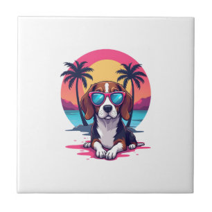 Beagle-Sonnenuntergang-Hintergrund-Shirt, Beagle-M Fliese
