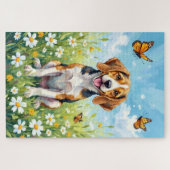 Beagle Spring Meadow Floral Dog Puzzle (Horizontal)