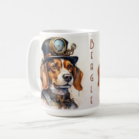 Beagle-Steampunk-Hund Kaffeetasse (Vorderseite Links)