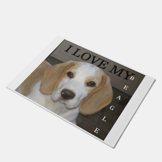 Beagle tan und weißer Liebe pic Fußmatte (Schrägansicht)