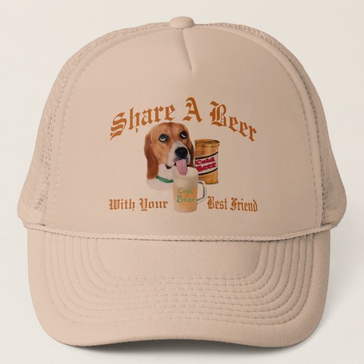 Beagle teilt einen Bierhut Truckerkappe (Vorderseite)