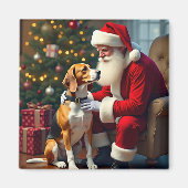 Beagle trifft Weihnachtsmann Weihnachtsbild Magnet (Vorne)