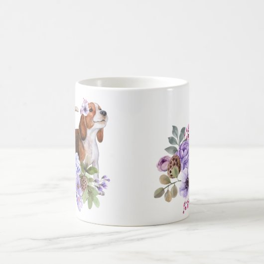 Beagle Umgeben von üppigen Blume Kaffeetasse (Mittel)