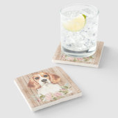 Beagle und Blume Steinuntersetzer (Seitenansicht)