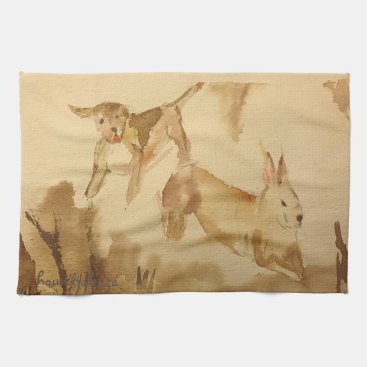 Beagle und Bunny Geschirrtuch (Horizontal)