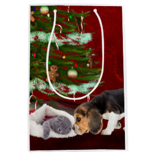 Beagle und freches Kitty Weihnachten Mittlere Geschenktüte