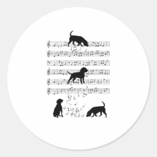 Beagle und Musiknote Clef Musiker Niedlicher Beagl Runder Aufkleber