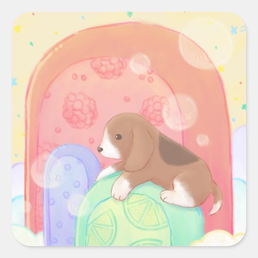 Beagle und Popsicles Quadratischer Aufkleber (Vorderseite)