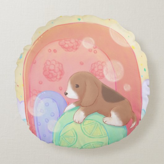 Beagle und Popsicles Rundes Kissen (Vorderseite)