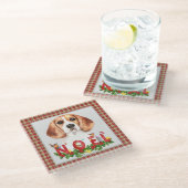 Beagle und Weihnachtsgeschäft Glasuntersetzer (Schrägansicht)