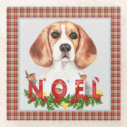 Beagle und Weihnachtsgeschäft Glasuntersetzer (Vorderseite)