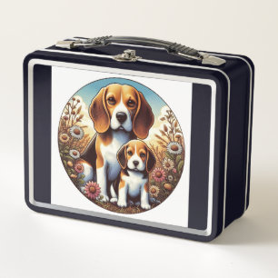 Beagle und Welpe, Metall Brotdose