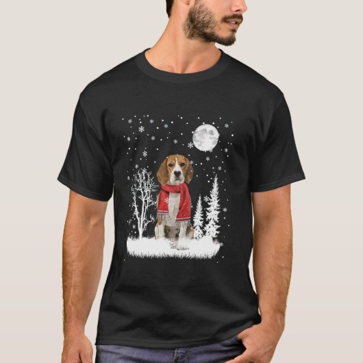 Beagle unter Mondlicht Schnee Weihnachten Pajama T-Shirt (Vorderseite)