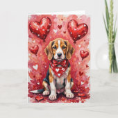 Beagle Valentinstag Hund mit Herzen Rot Karte (Vorderseite)