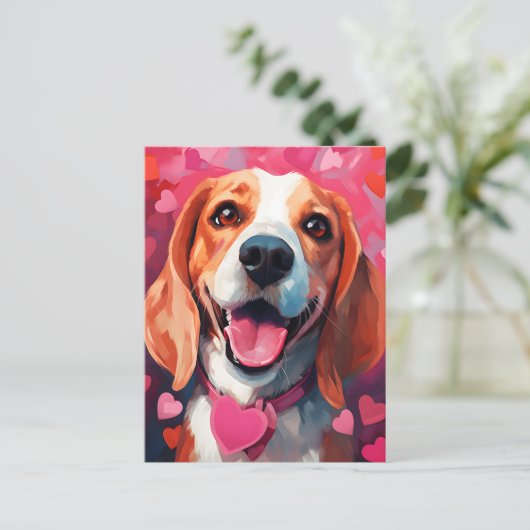 Beagle Valentinstag Postkarte (Stehend Vorderseite)
