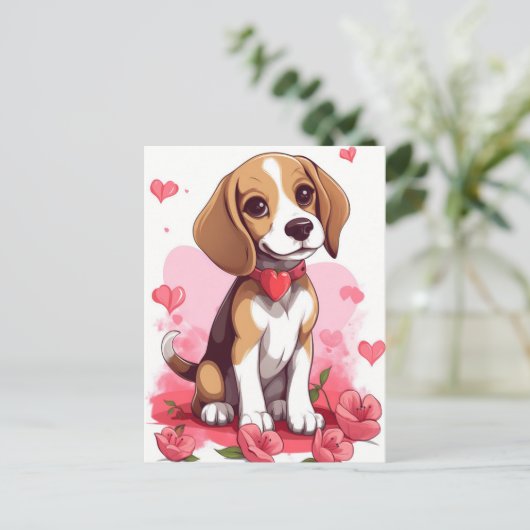 Beagle Valentinstag Postkarte (Stehend Vorderseite)
