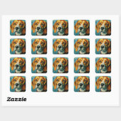Beagle Van Gogh Stil Quadratischer Aufkleber (Blatt)