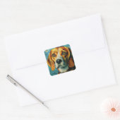 Beagle Van Gogh Stil Quadratischer Aufkleber (Umschlag)