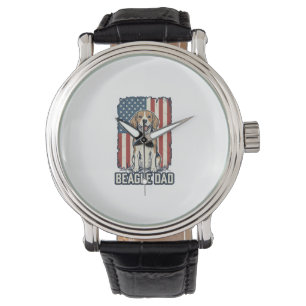 Beagle-Vater Patriotisches Vintage-Gravur-Hund-Des Armbanduhr