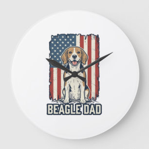 Beagle-Vater patriotisches Vintage-Gravur-Hund-Des Große Wanduhr