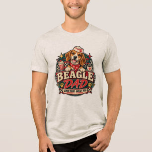 Beagle-Vater Retro-Diner Pfotenabdruck-Abzeichen Tri-Blend Shirt