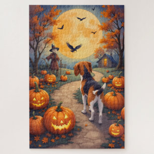 Beagle Verzaubertes Kürbisfeld Halloween Kunst Puzzle