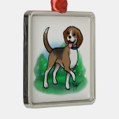 Beagle-Verzierung Silbernes Ornament (Rechts)
