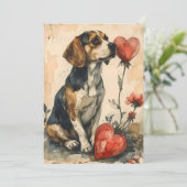 Beagle Vintag Valentinstag Feiertagskarte (Stehend Vorderseite)
