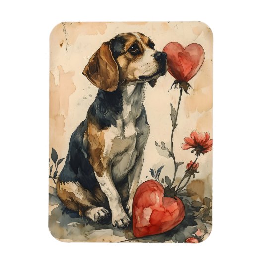 Beagle Vintag Valentinstag Magnet (Vertikal)