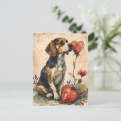 Beagle Vintag Valentinstag Postkarte (Stehend Vorderseite)