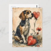 Beagle Vintag Valentinstag Postkarte (Vorne/Hinten)