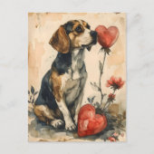 Beagle Vintag Valentinstag Postkarte (Vorderseite)