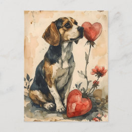 Beagle Vintag Valentinstag Postkarte