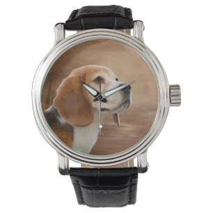 Beagle-Vintage lederner Bügel-Uhr, schwarzes Lede Armbanduhr