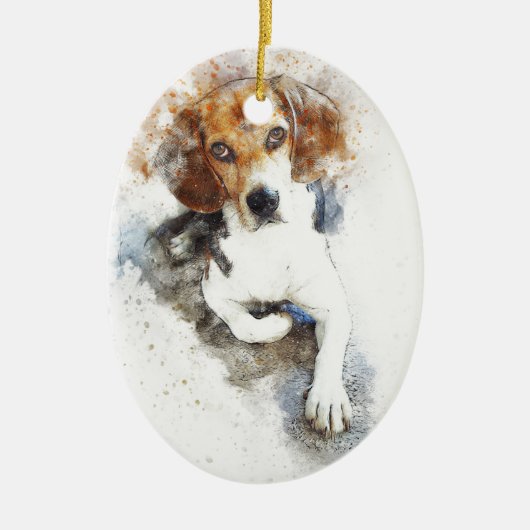 Beagle Wasserfarbe Hund Abstrakt Keramik Ornament (Vorne)